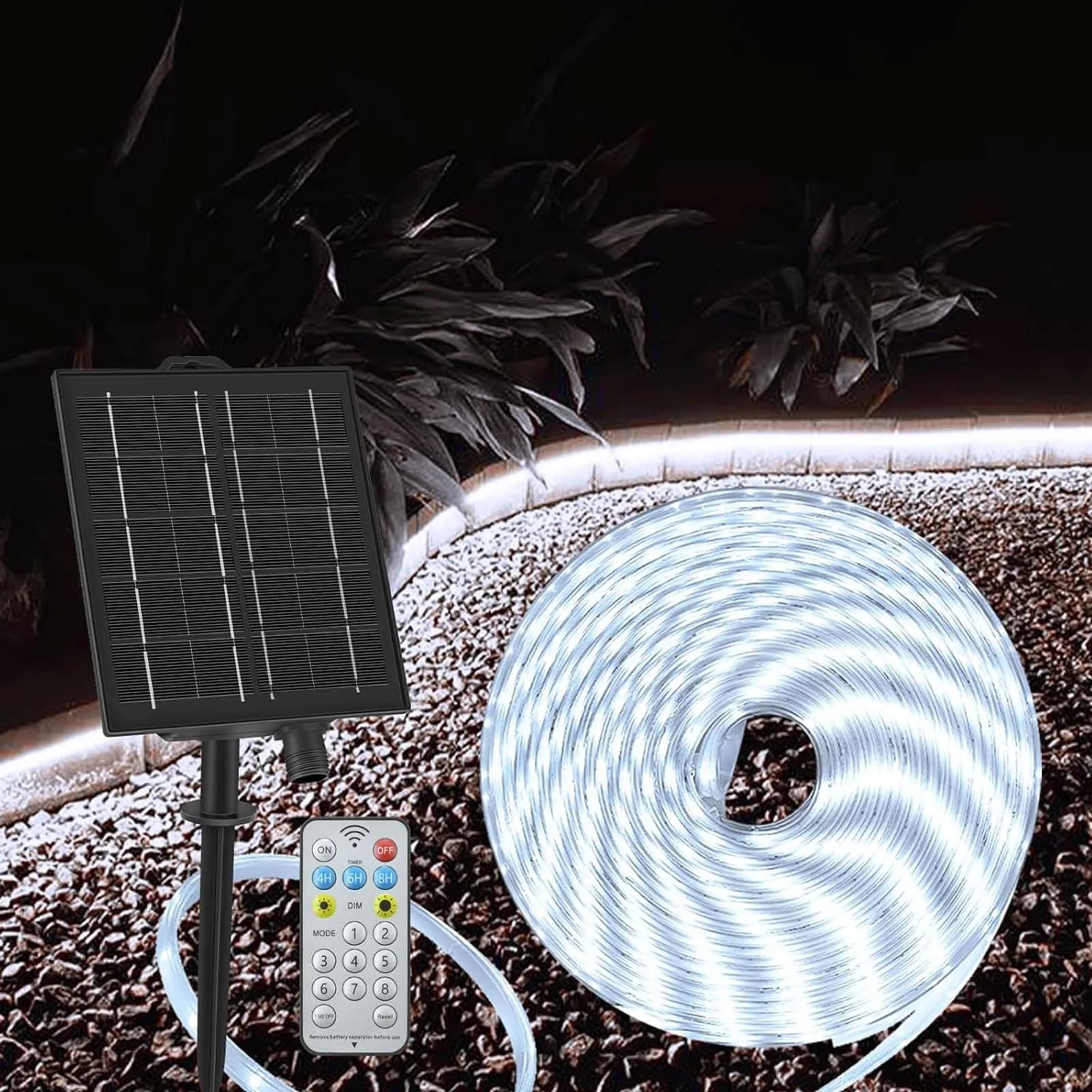 echosari White Solar Strip Lights Outdoor Waterproof 16.4Ft (5m) 320 LED with Remote & Timer | IP65 Rated for Pathways & Gardens — Cool White