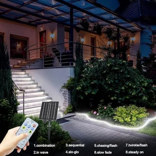 echosari 32.8ft Solar LED Strip Lights Outdoor Waterproof with Remote, Cool White (10m, 200 LEDs) thumbnail 5