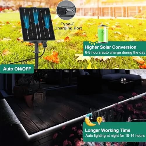 echosari 32.8ft Solar LED Strip Lights Outdoor Waterproof with Remote, Cool White (10m, 200 LEDs) thumbnail 6