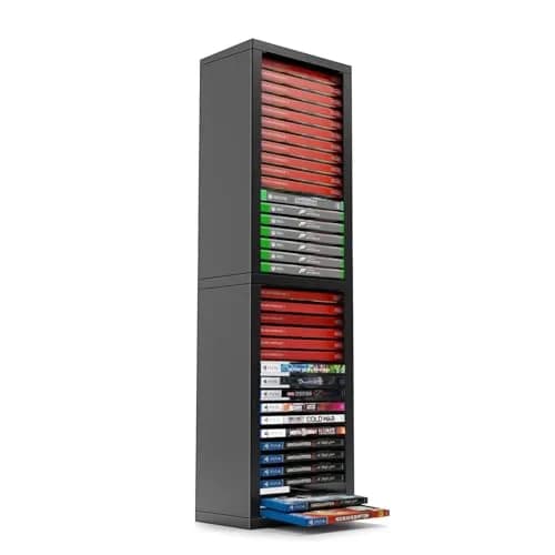 TNP Video Game Storage Tower for PS5 and Nintendo Switch | Space-Saving Organizer, Black, 36 Disc Capacity — Hold up to 36 Disc