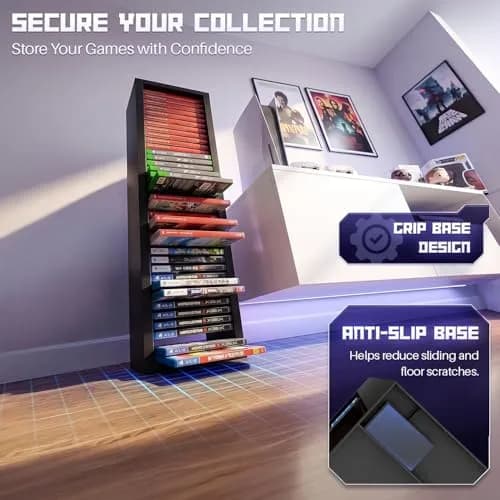 TNP Video Game Storage Tower for PS5 and Nintendo Switch | Space-Saving Organizer, Black, 36 Disc Capacity thumbnail 6