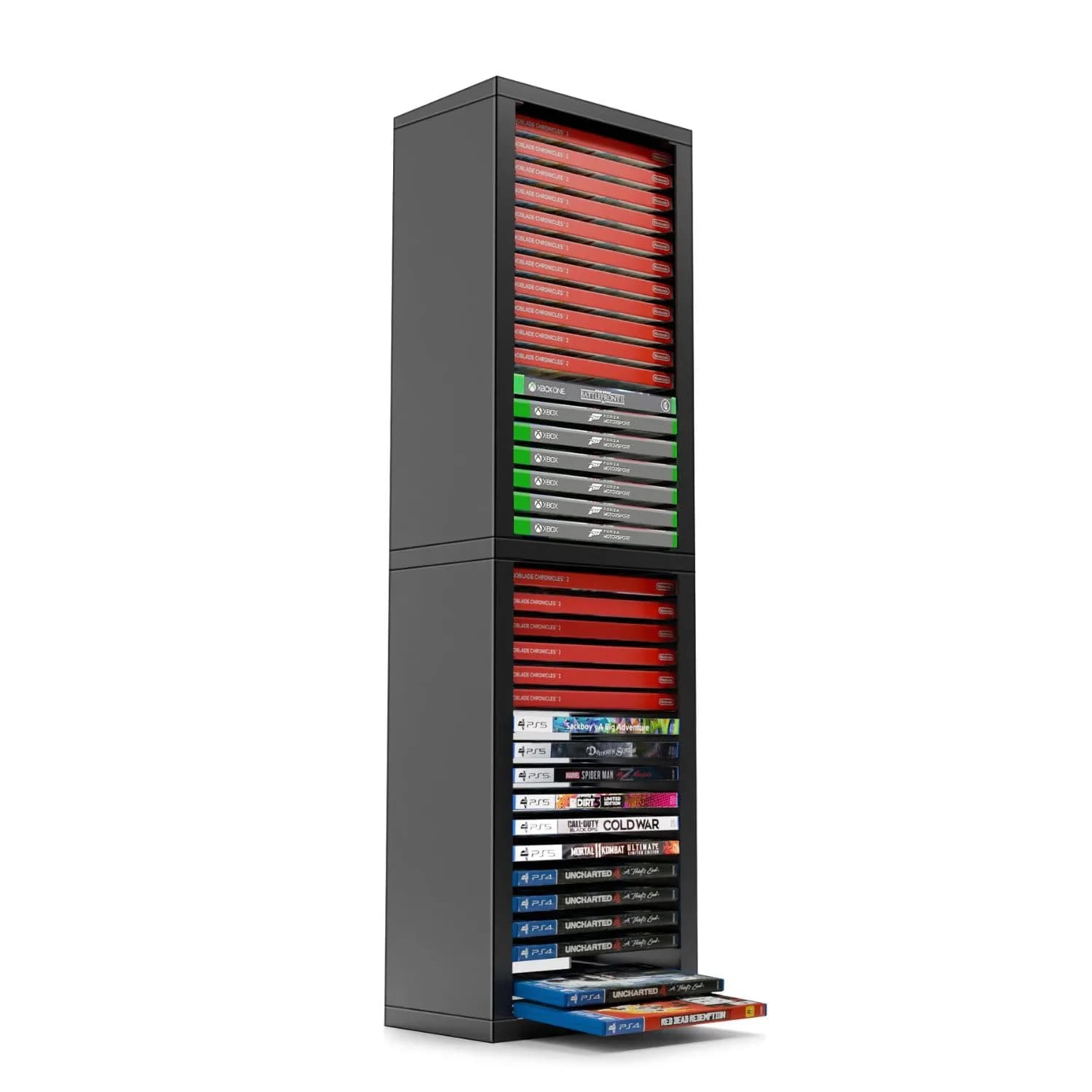 TNP Video Game Storage Tower for PS5 and Nintendo Switch | Space-Saving Organizer, Black, 36 Disc Capacity