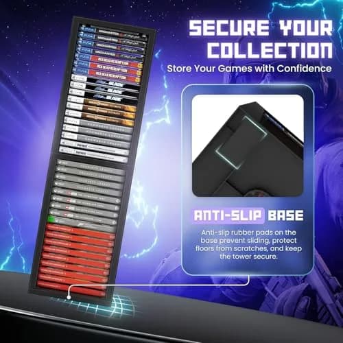 TNP Video Game Storage Tower for PS5 and Nintendo Switch | Space-Saving Organizer, Black, 36 Disc Capacity thumbnail 9
