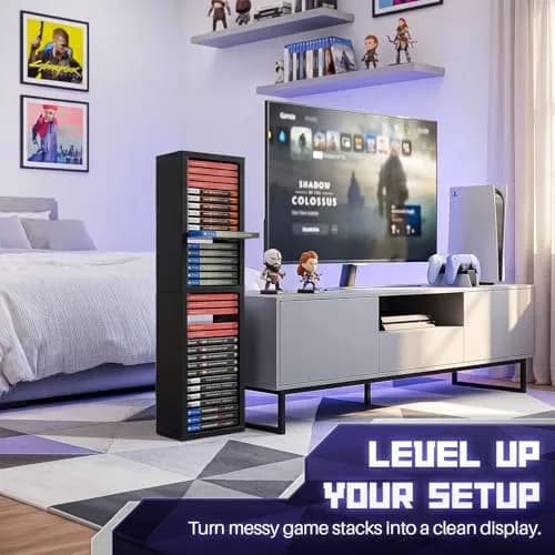 TNP Video Game Storage Tower for PS5 and Nintendo Switch | Space-Saving Organizer, Black, 36 Disc Capacity thumbnail 2