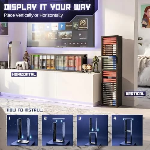 TNP Video Game Storage Tower for PS5 and Nintendo Switch | Space-Saving Organizer, Black, 36 Disc Capacity thumbnail 4