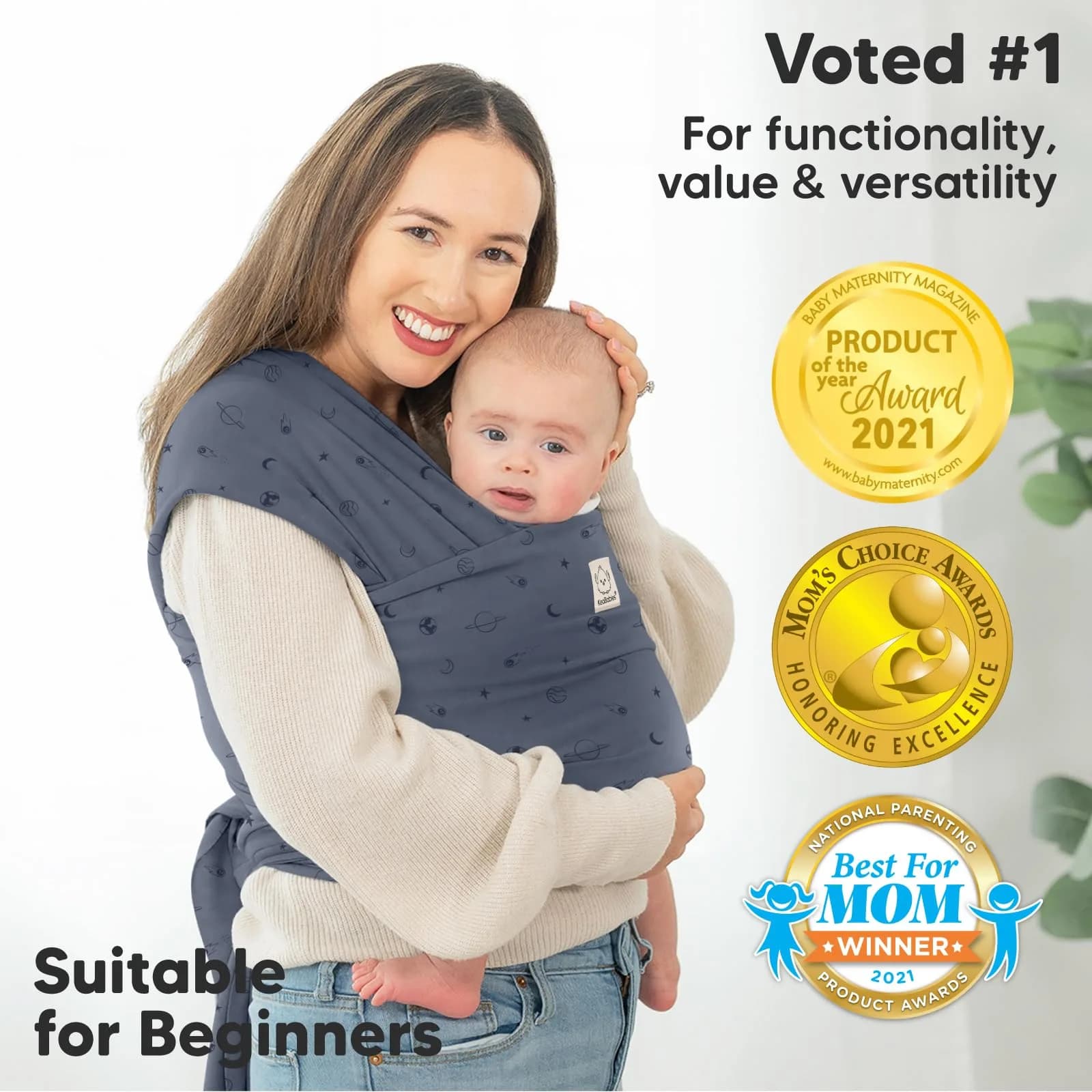 KeaBabies Original Baby Wrap Carrier in Planets | One Size | IHDI Certified, Breathable Fabric - view 3