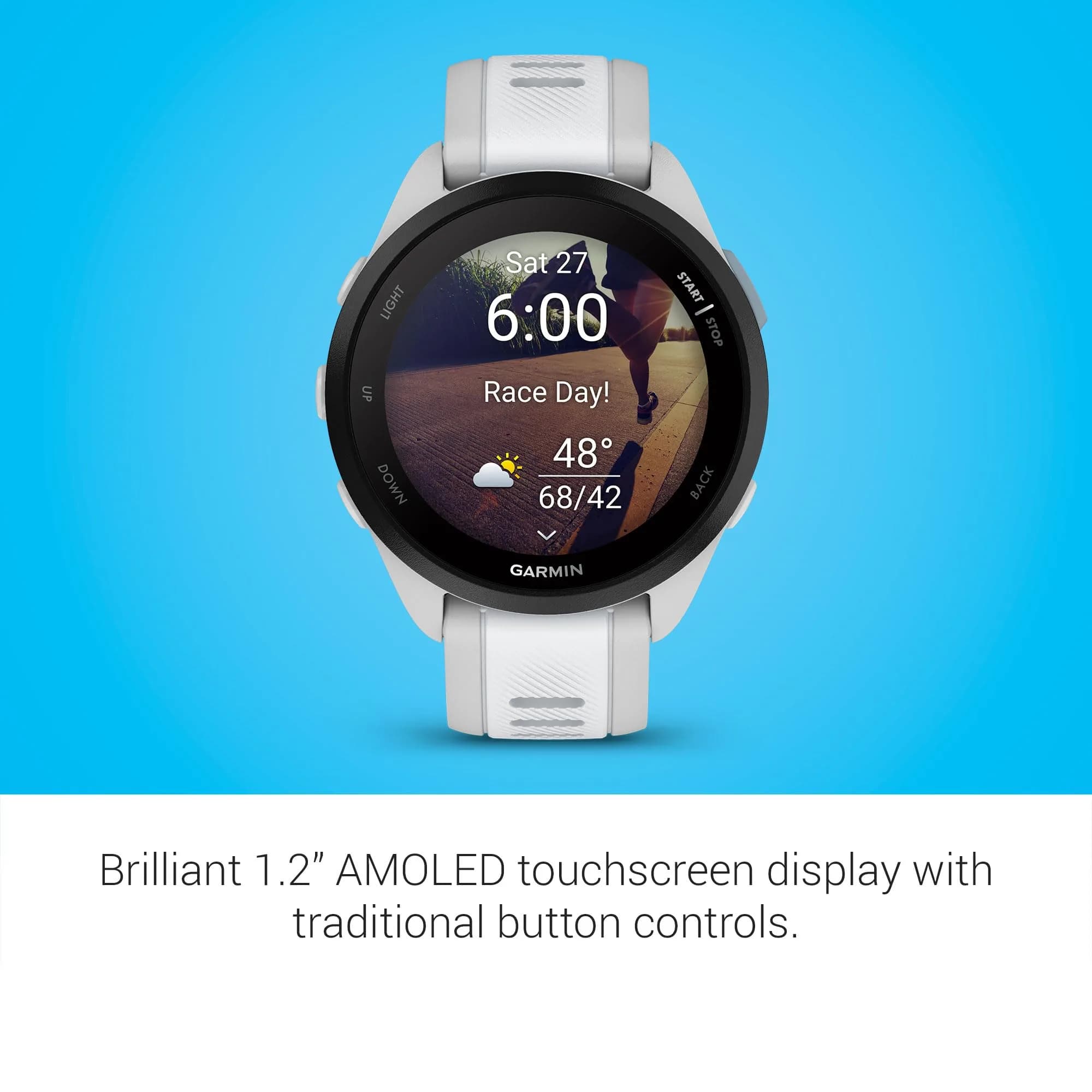 Garmin Forerunner® 165 Standard Smartwatch 43mm Whitestone | AMOLED GPS Running Watch - view 3