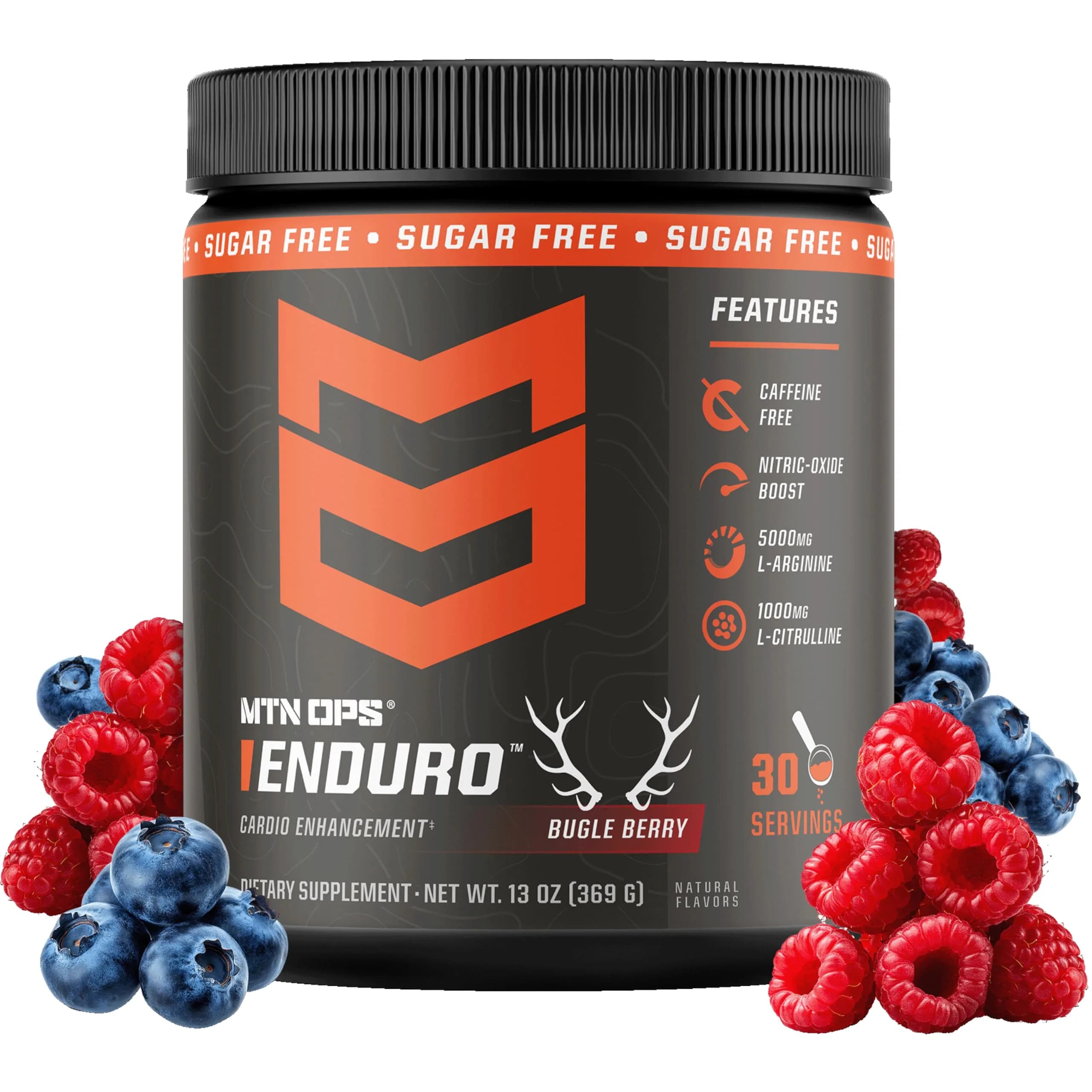MTN OPS Enduro Stim-Free Pump Pre Workout, Tiger's Blood | Non-Stim Nitric Oxide Booster for Performance & Endurance — Bugle Berry