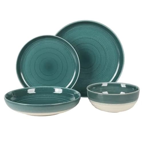 Gibson Elite Clarina 16 Piece Double Bowl Stoneware Dinnerware Set - Teal | Rustic Artisanal Design with Durable Glazing thumbnail 4