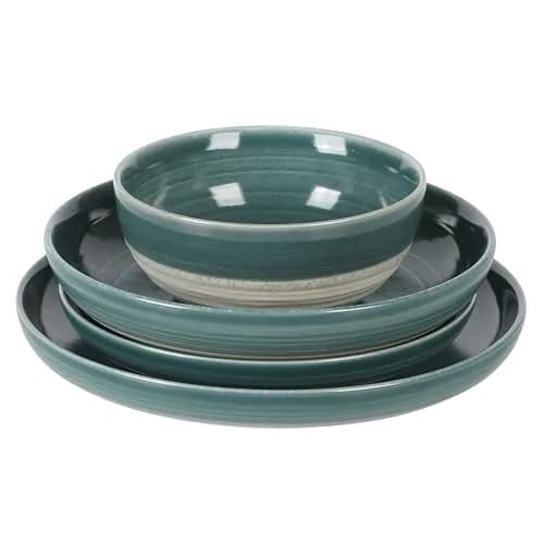 Gibson Elite Clarina 16 Piece Double Bowl Stoneware Dinnerware Set - Teal | Rustic Artisanal Design with Durable Glazing thumbnail 5