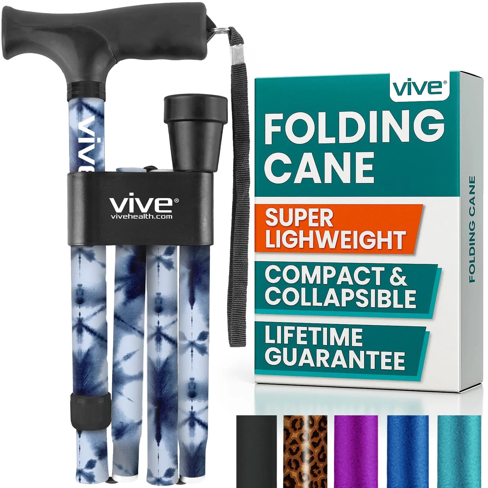 Vive Folding Cane - Blue Burst, Adjustable Lightweight Mobility Aid for Men & Women - main product image