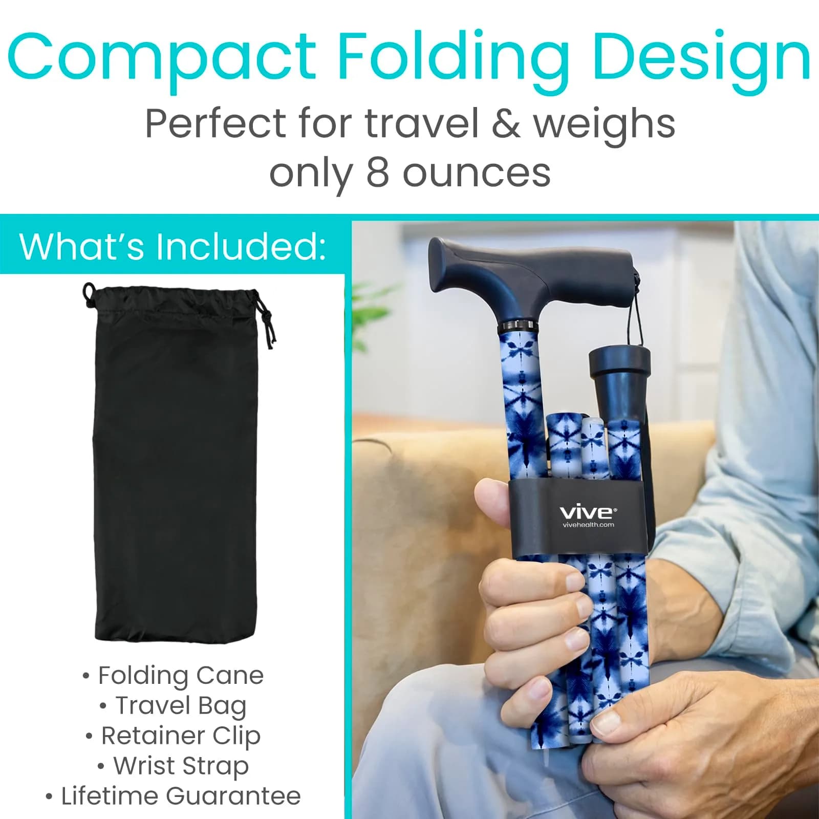 Vive Folding Cane - Blue Burst, Adjustable Lightweight Mobility Aid for Men & Women - view 2