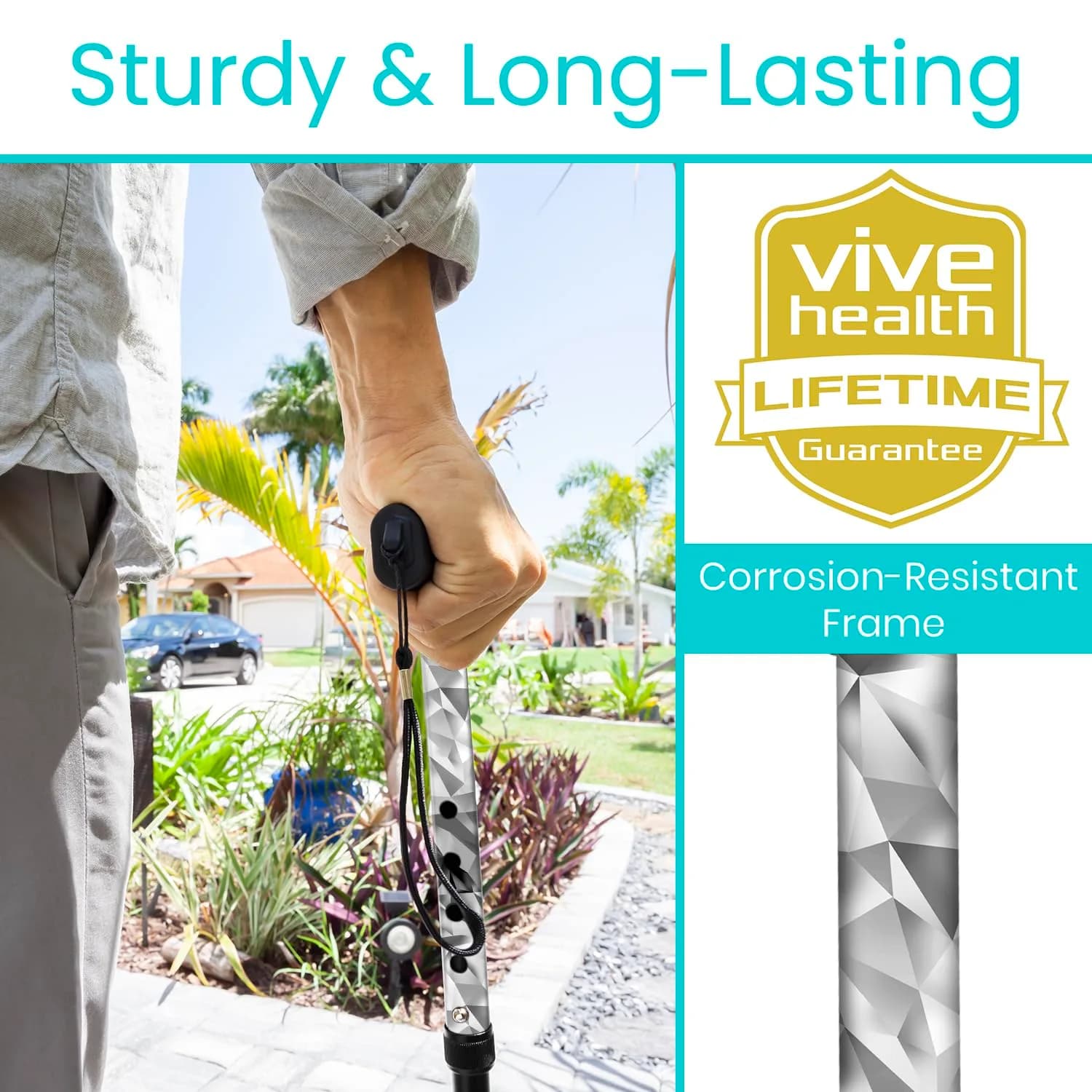 Vive Folding Cane - Adjustable Grey Poly Walking Stick with Ergonomic Grip & Non-Slip Tip - view 3