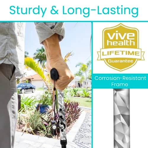 Vive Folding Cane - Adjustable Aluminum Walking Cane with Ergonomic Grip & Non-Slip Tip, 33-37 Inch Height | Mobility Aid for Men & Women thumbnail 3
