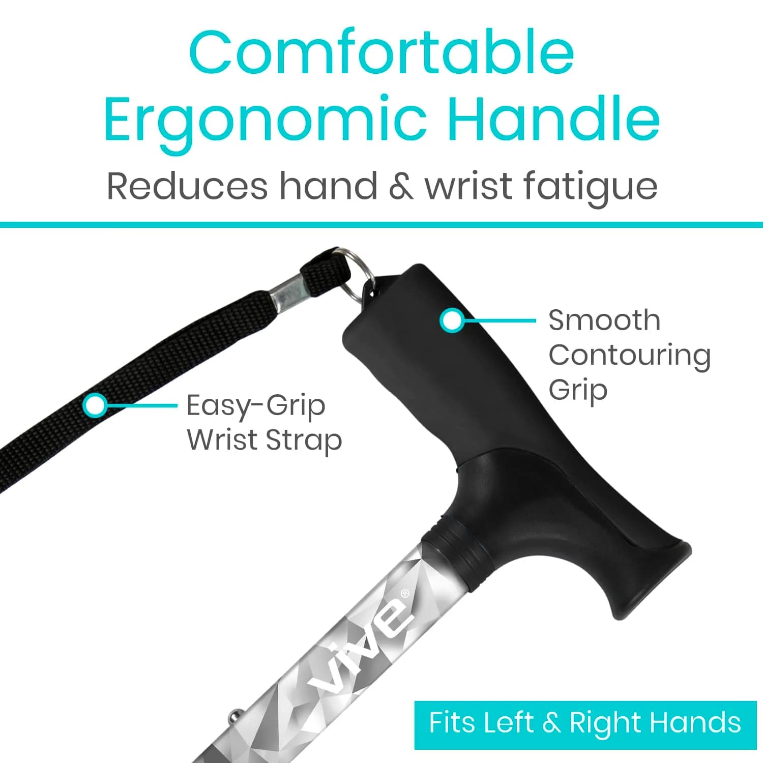 Vive Folding Cane - Adjustable Grey Poly Walking Stick with Ergonomic Grip & Non-Slip Tip - view 4