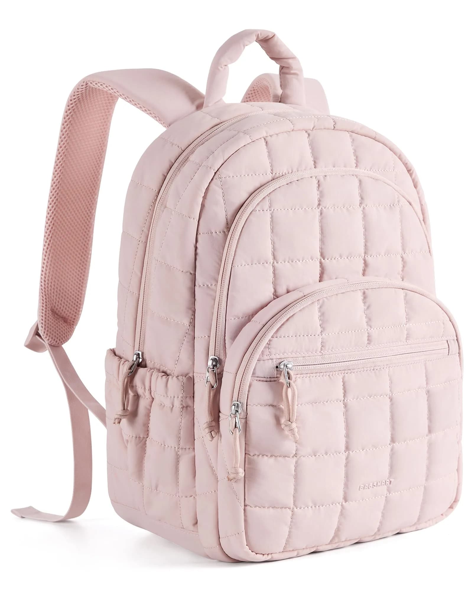 BAGSMART Women's Travel Backpack for 15.6" Laptop, Pink Quilted Casual Daypack | Water-Resistant with Trolley Sleeve - main product image