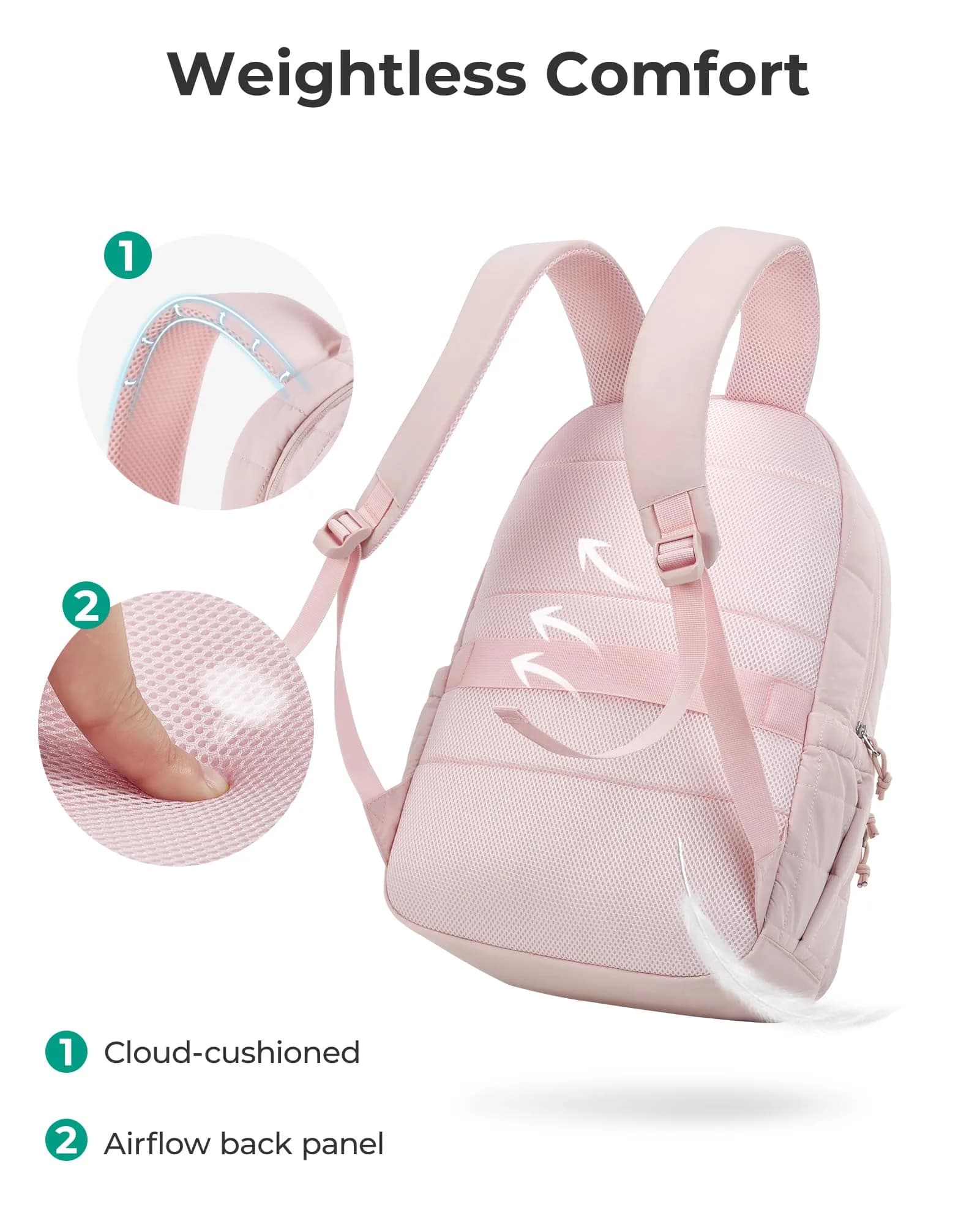 BAGSMART Women's Travel Backpack for 15.6" Laptop, Pink Quilted Casual Daypack | Water-Resistant with Trolley Sleeve - view 7