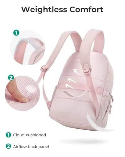 BAGSMART Women's Travel Backpack for 15.6" Laptop, Pink Quilted Casual Daypack | Water-Resistant with Trolley Sleeve thumbnail 7