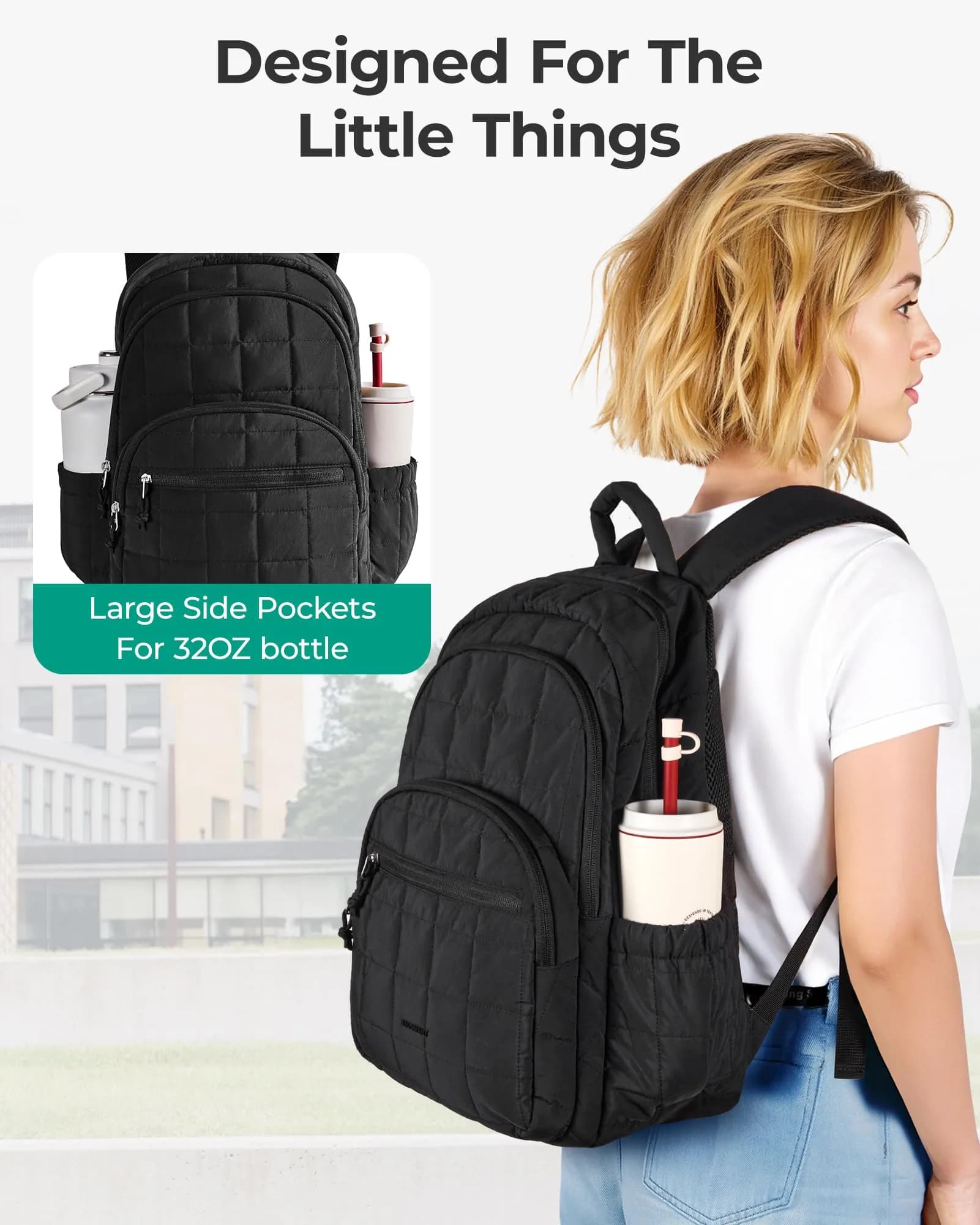BAGSMART Travel Backpack for Women, 15.6" Laptop Backpack, Black | Water-Resistant with Trolley Sleeve - view 5