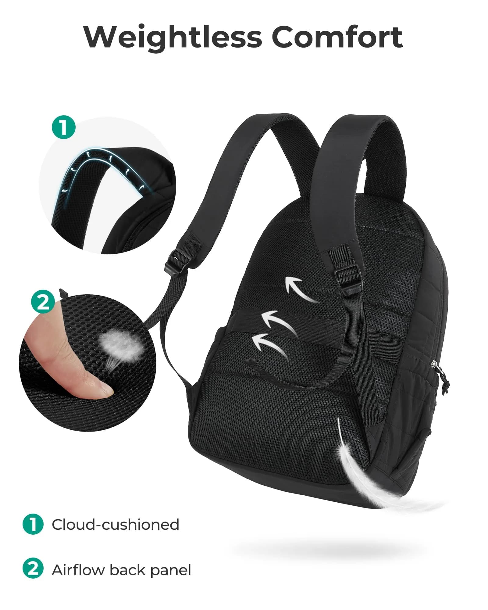 BAGSMART Travel Backpack for Women, 15.6" Laptop Backpack, Black | Water-Resistant with Trolley Sleeve - view 7