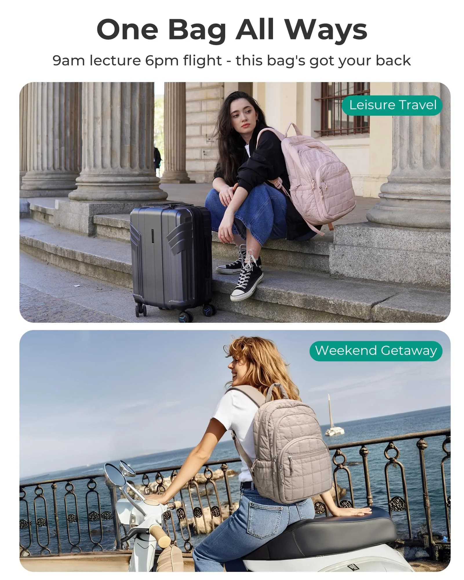 BAGSMART Travel Backpack for Women, 15.6" Laptop Backpack, Black | Water-Resistant with Trolley Sleeve - view 8