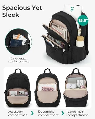 BAGSMART Travel Backpack for Women, 15.6" Laptop Backpack, Black | Water-Resistant with Trolley Sleeve thumbnail 3
