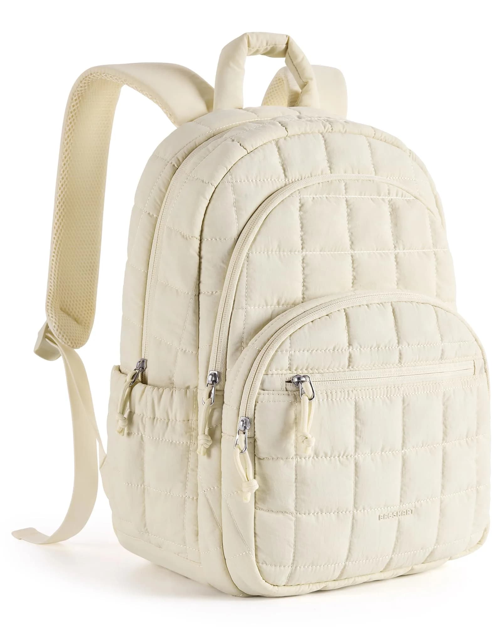 BAGSMART Women's 15.6" Laptop Backpack, Beige Quilted Travel Daypack | Water-Resistant with Trolley Sleeve - main product image
