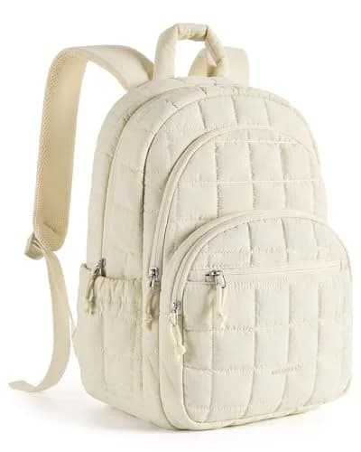 BAGSMART Women's 15.6" Laptop Backpack, Beige Quilted Travel Daypack | Water-Resistant with Trolley Sleeve thumbnail 1