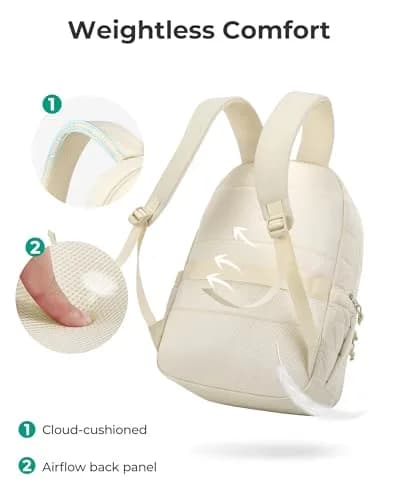BAGSMART Women's 15.6" Laptop Backpack, Beige Quilted Travel Daypack | Water-Resistant with Trolley Sleeve thumbnail 7
