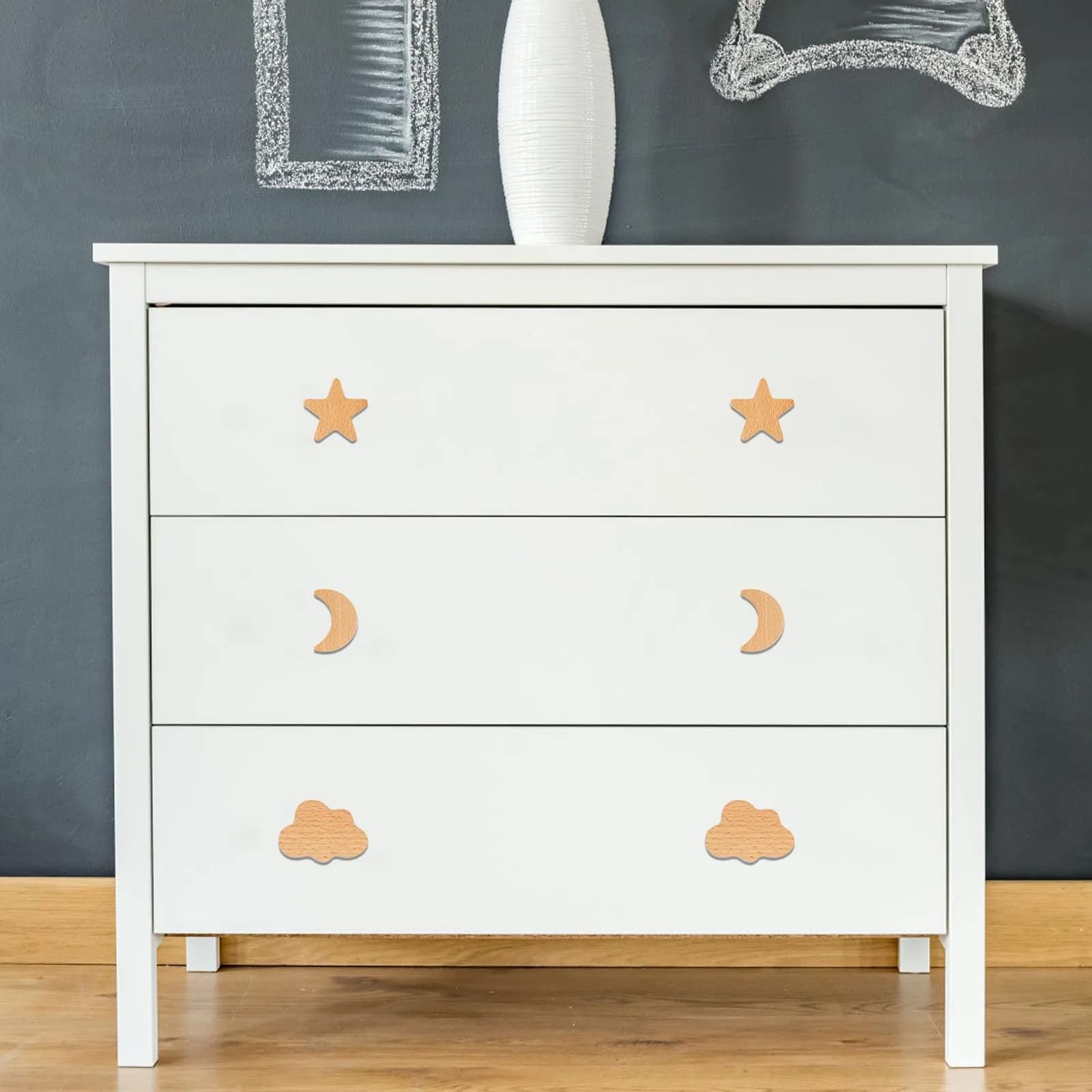 YuGtcen Moon Star Cloud Wooden Cabinet Knobs 12-Pack | Cute Nursery Drawer Pulls for Furniture - view 6