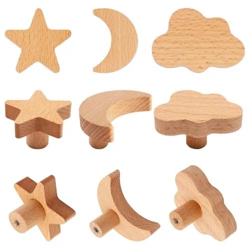 YuGtcen Moon Star Cloud Wooden Cabinet Knobs 12-Pack | Cute Nursery Drawer Pulls for Furniture thumbnail 1