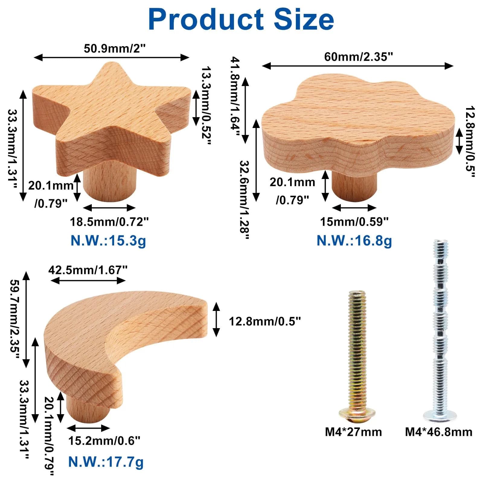 YuGtcen Moon Star Cloud Wooden Cabinet Knobs 12-Pack | Cute Nursery Drawer Pulls for Furniture - view 2