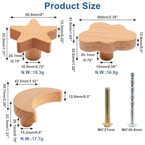 YuGtcen Moon Star Cloud Wooden Cabinet Knobs 12-Pack | Cute Nursery Drawer Pulls for Furniture thumbnail 2