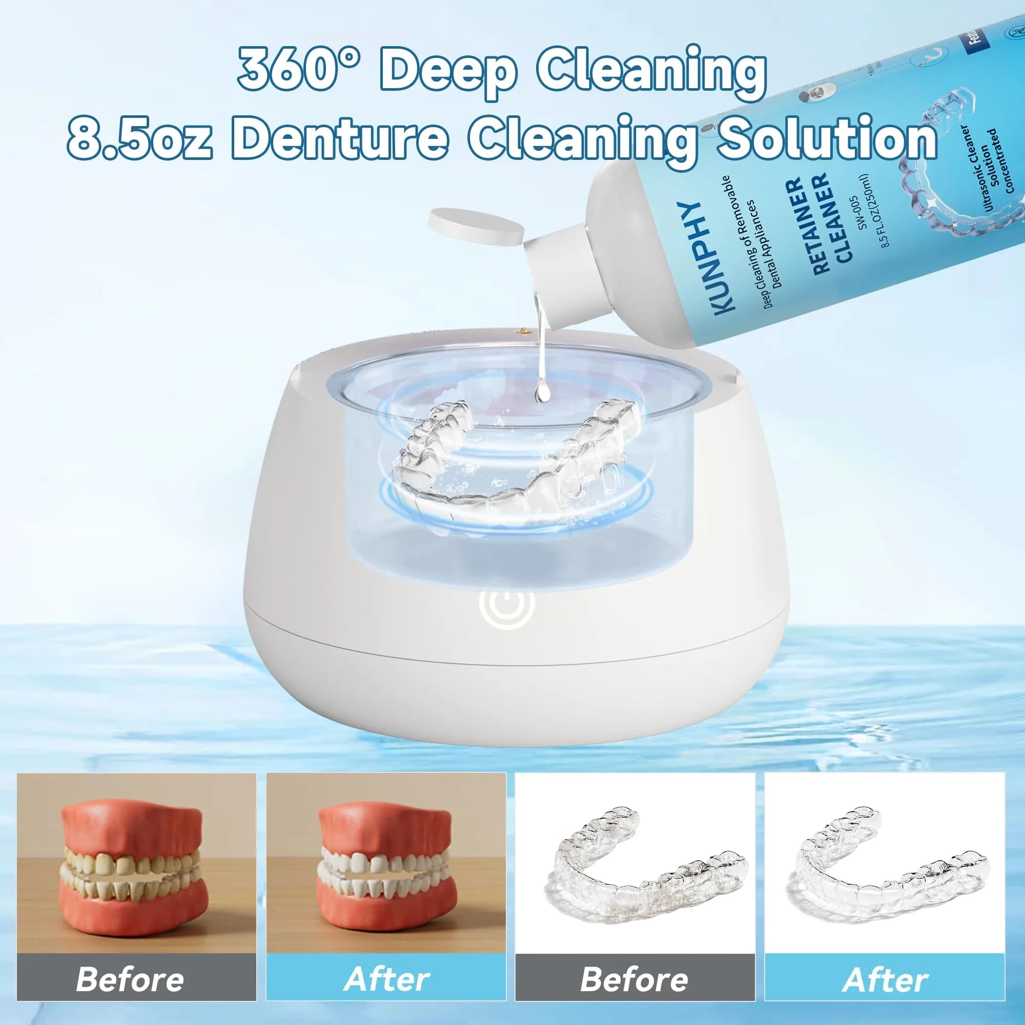 kunphy Ultrasonic Retainer Cleaner Solution 500ml (17 fl oz) | Cleans Aligners, Mouthguards & Dentures - view 4