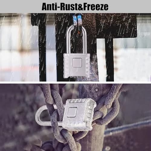 disecu Heavy Duty Long Shackle Combination Lock, 4-Digit Resettable, Weatherproof Outdoor Padlock | 8mm Hardened Stainless Steel Shackle thumbnail 6