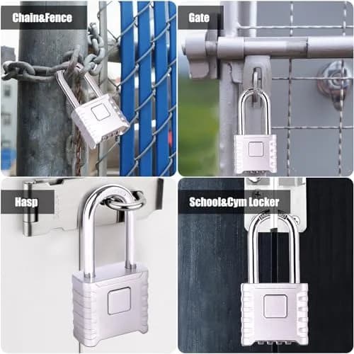 disecu Heavy Duty Long Shackle Combination Lock, 4-Digit Resettable, Weatherproof Outdoor Padlock | 8mm Hardened Stainless Steel Shackle thumbnail 7