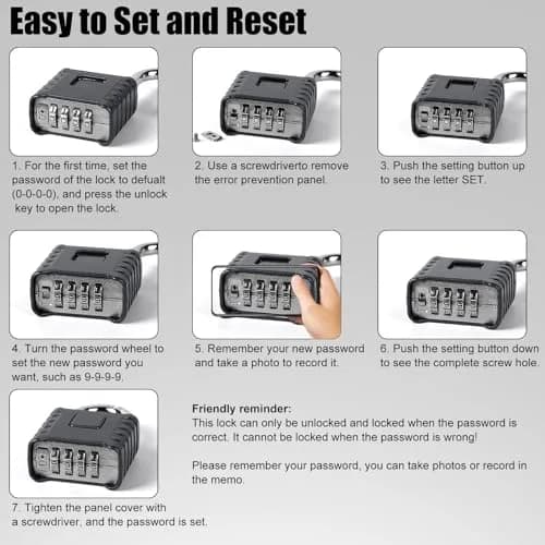 disecu Heavy Duty 4 Digit Combination Lock, 85mm (3.35 in) Height, Black | Resettable Code, Weatherproof thumbnail 5