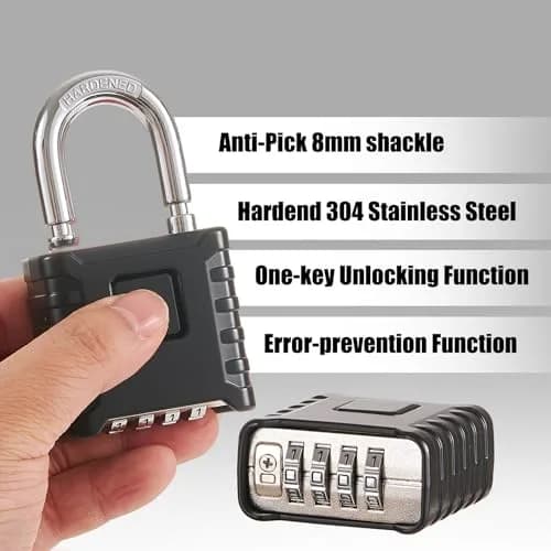 disecu Heavy Duty 4 Digit Combination Lock, 85mm (3.35 in) Height, Black | Resettable Code, Weatherproof thumbnail 3