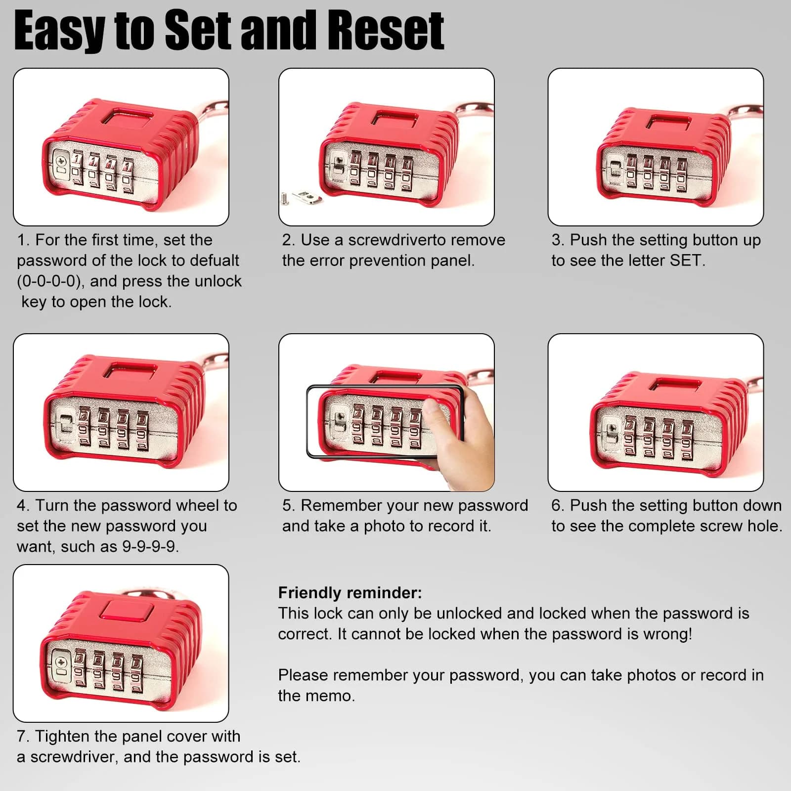 disecu Heavy Duty 4 Digit Combination Lock | Waterproof Outdoor Padlock for School & Gym (Red) thumbnail 5
