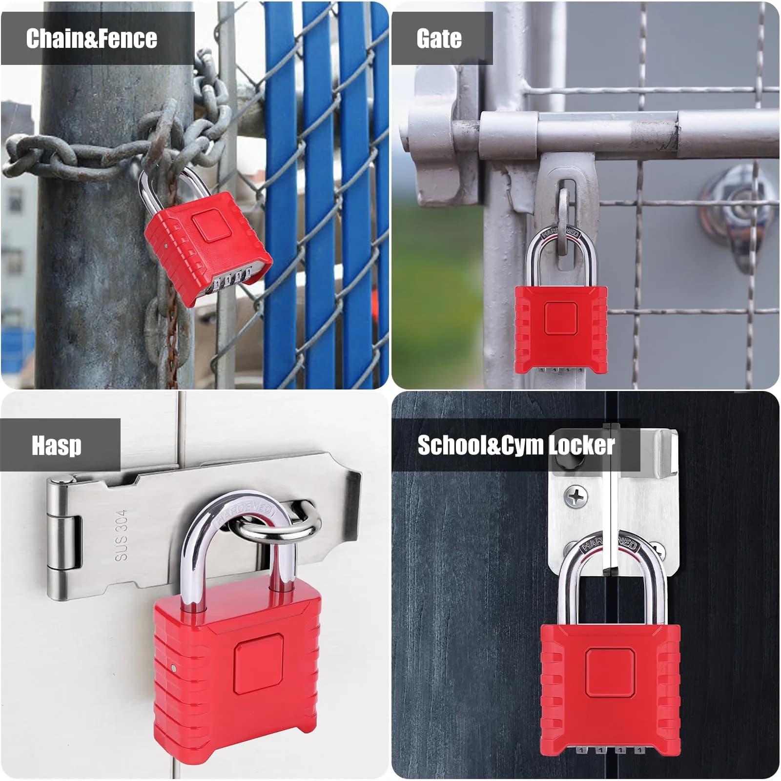 disecu Heavy Duty 4 Digit Combination Lock | Waterproof Outdoor Padlock for School & Gym (Red) thumbnail 7