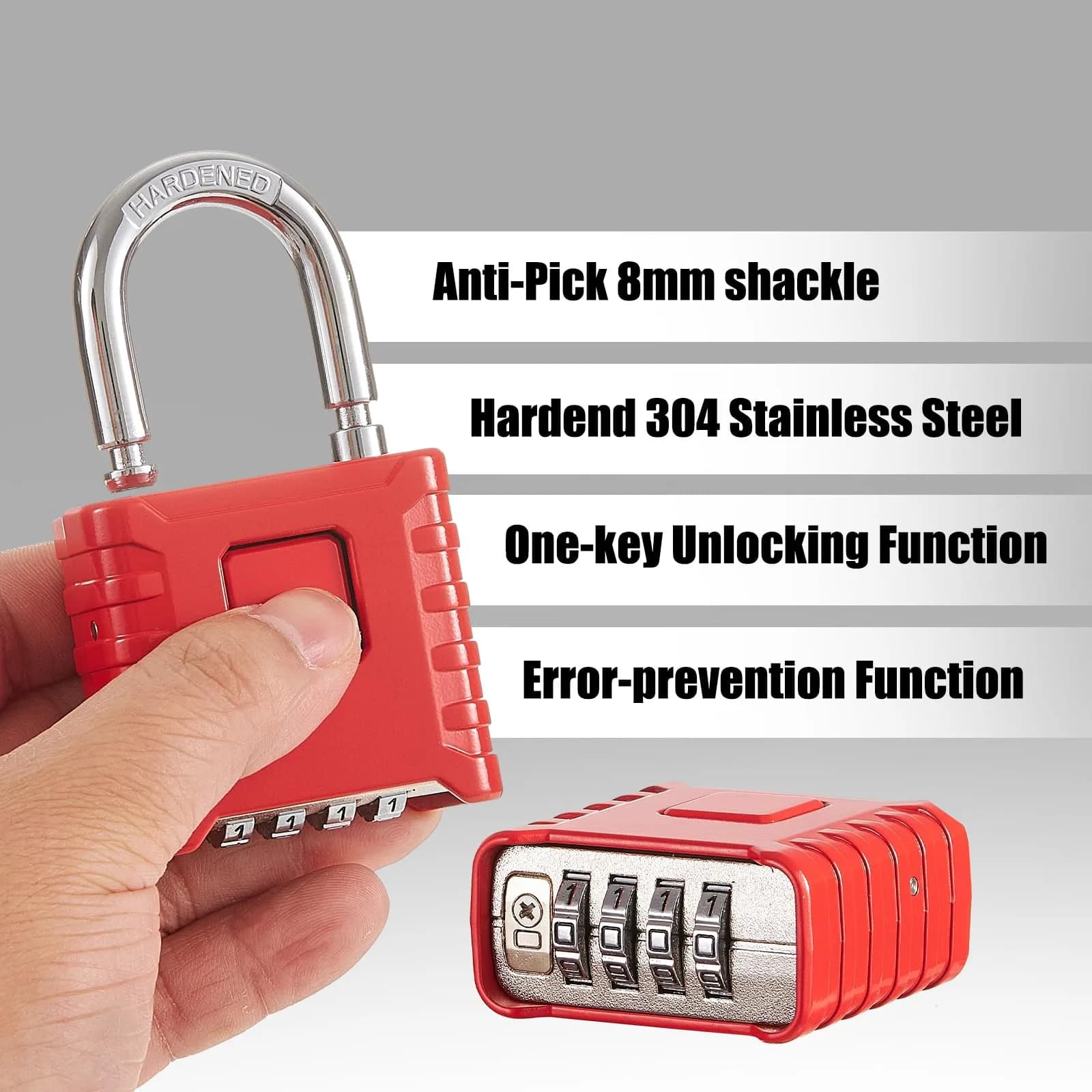 disecu Heavy Duty 4 Digit Combination Lock | Waterproof Outdoor Padlock for School & Gym (Red) thumbnail 3