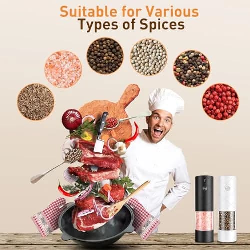 FRTONYI Electric Salt and Pepper Grinder Set | Rechargeable Automatic Spice Mill with LED, Adjustable Coarseness, One-Hand Operation thumbnail 5