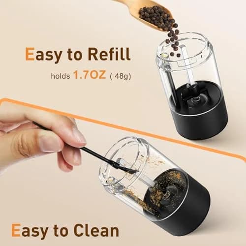 FRTONYI Electric Salt and Pepper Grinder Set | Rechargeable Automatic Spice Mill with LED, Adjustable Coarseness, One-Hand Operation thumbnail 6
