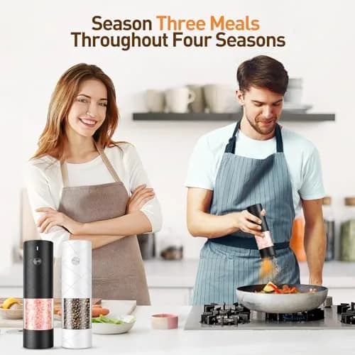 FRTONYI Electric Salt and Pepper Grinder Set | Rechargeable Automatic Spice Mill with LED, Adjustable Coarseness, One-Hand Operation thumbnail 7