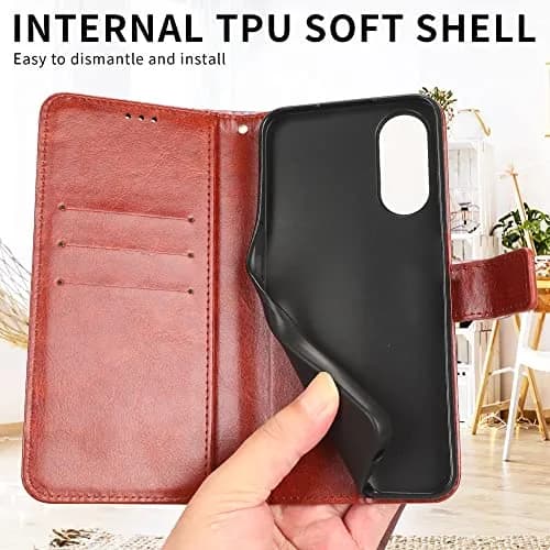 Tuxiwei Wallet Flip Folio Case for OnePlus 12R | Drop-Proof, Shockproof PU Leather, 3 Card Slots, Magnetic Closure, Gold thumbnail 9