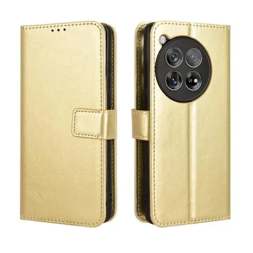 Tuxiwei Wallet Flip Folio Case for OnePlus 12R | Drop-Proof, Shockproof PU Leather, 3 Card Slots, Magnetic Closure, Gold thumbnail 2