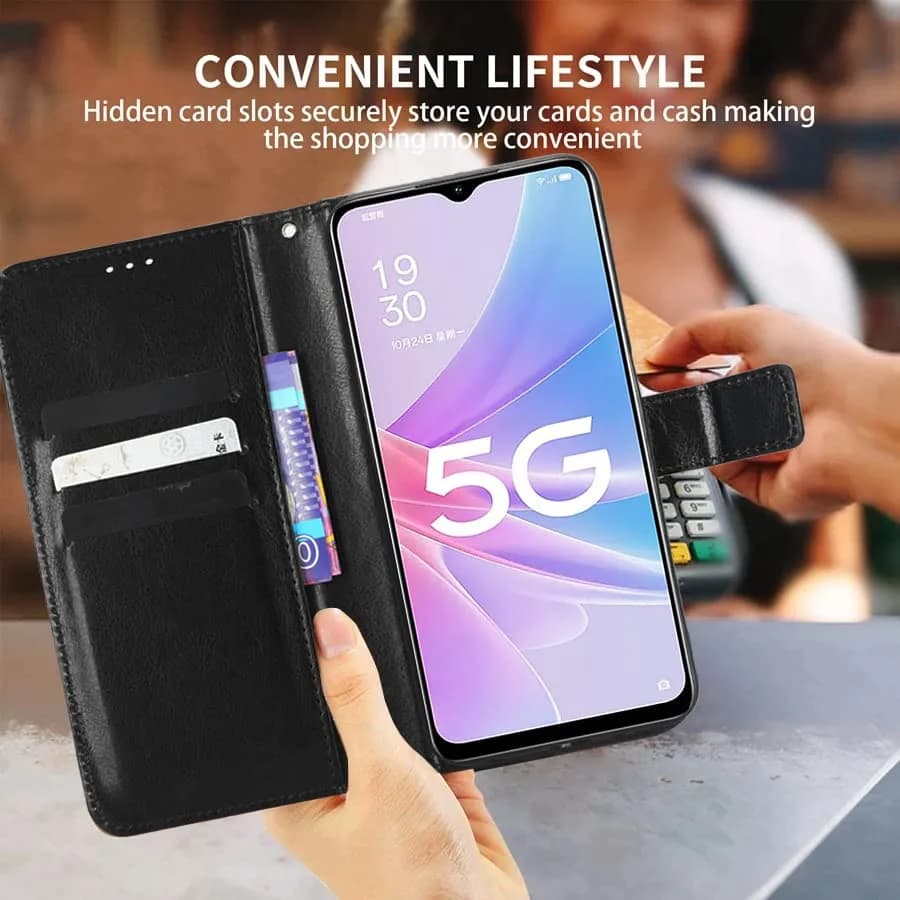 Tuxiwei Wallet Flip Folio Case for OnePlus 12R | Drop-Proof, Shockproof PU Leather, 3 Card Slots, Magnetic Closure, Gold thumbnail 3