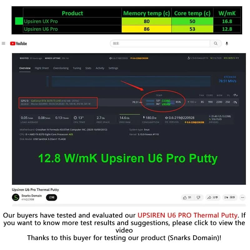UPSIREN UTP-6 Thermal Putty 100g (3.5oz) | 12.8W/mK High Conductivity for GPU, CPU, SSD Cooling thumbnail 8