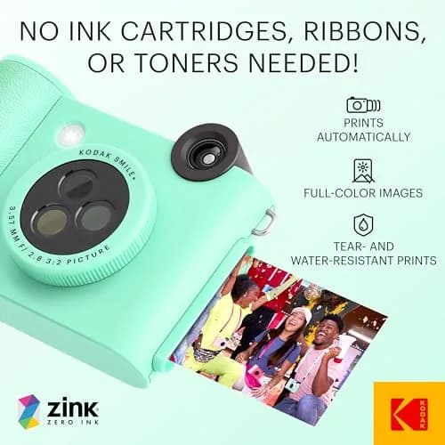 KODAK Smile+ Wireless Digital Instant Print Camera with Effect-Changing Lens, 2x3” Zink Sticky-Backed Photo Prints Mint Green | 5MP CMOS Sensor thumbnail 5