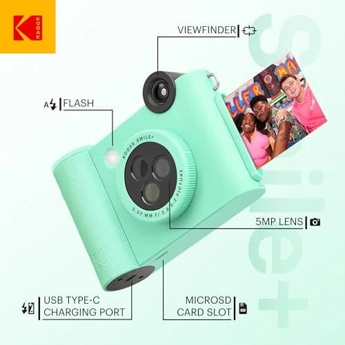 KODAK Smile+ Wireless Digital Instant Print Camera with Effect-Changing Lens, 2x3” Zink Sticky-Backed Photo Prints Mint Green | 5MP CMOS Sensor thumbnail 2